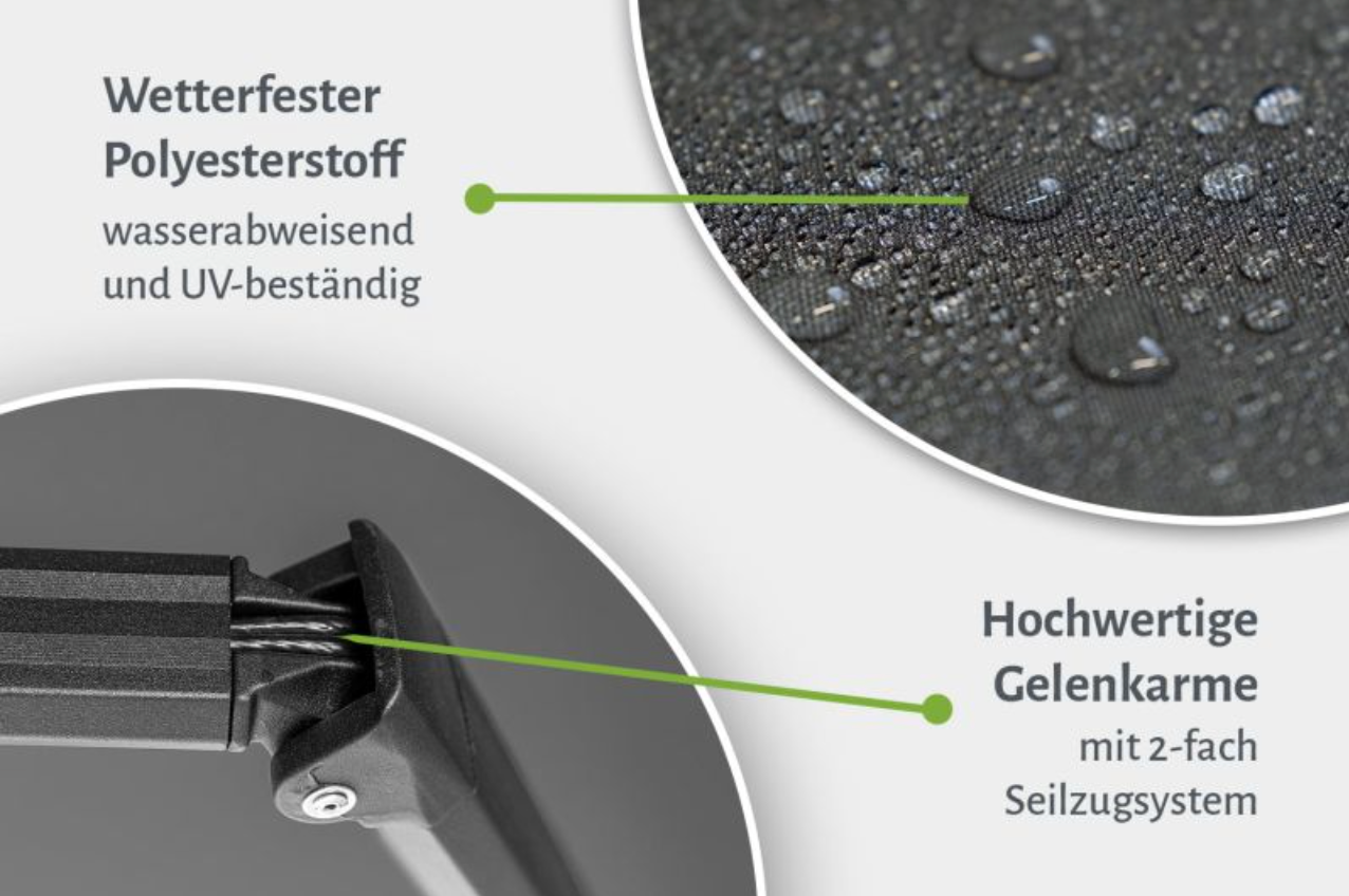 Vollkassettenmarkise "PREMIUM" mit manuellem Volant